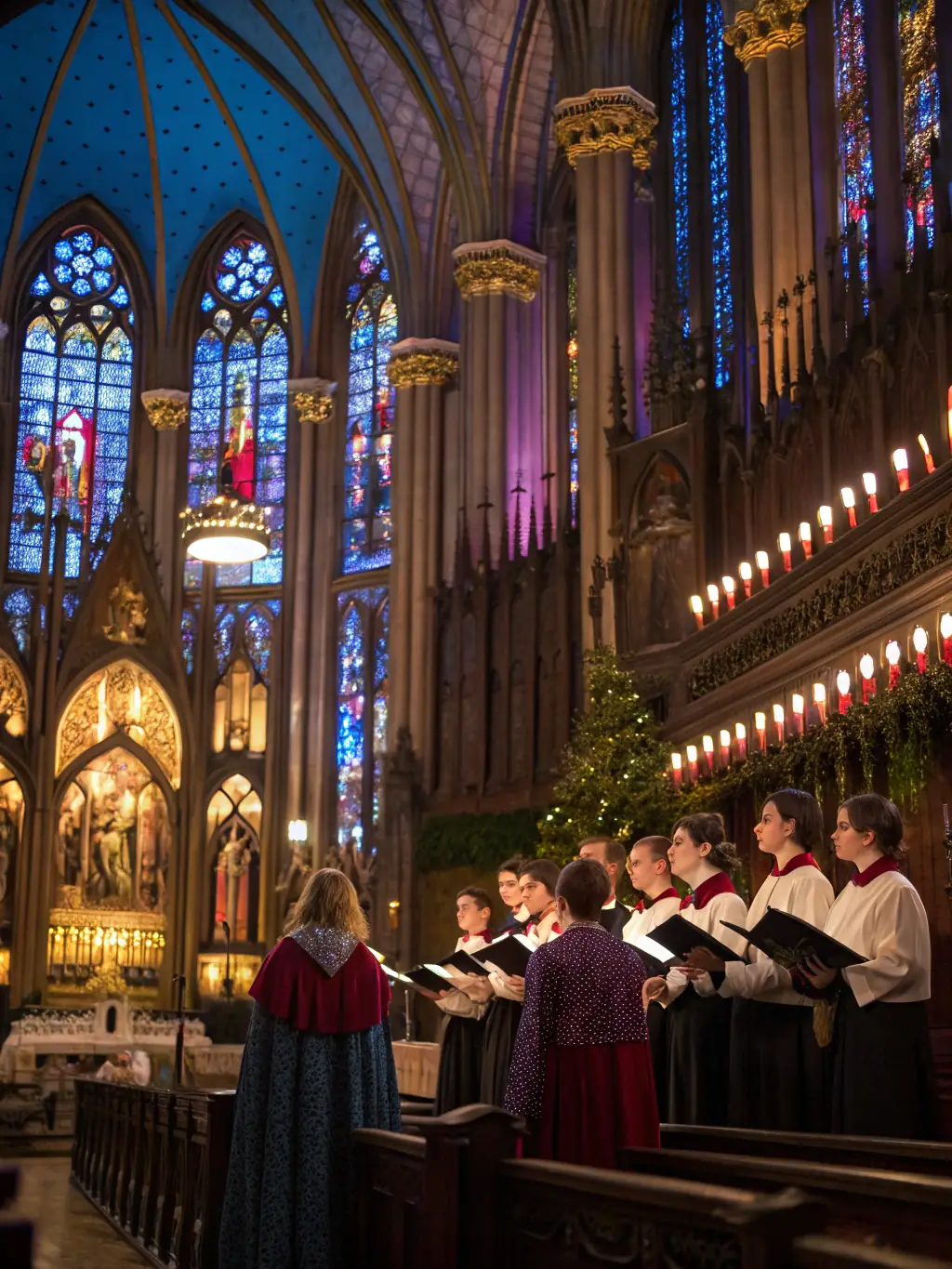 A choir performing at a community event, showcasing a diverse repertoire of songs and engaging the audience with their harmonious voices.
